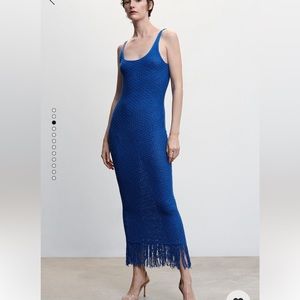Beautiful royal blue midi dress with fringe detail from MANGO